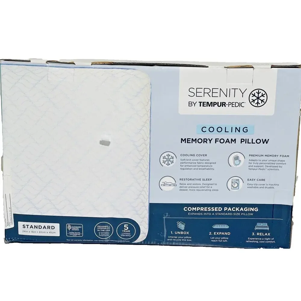 Serenity by Tempur-Pedic Cooling Memory Foam Pillow Standard 24x16 Medium